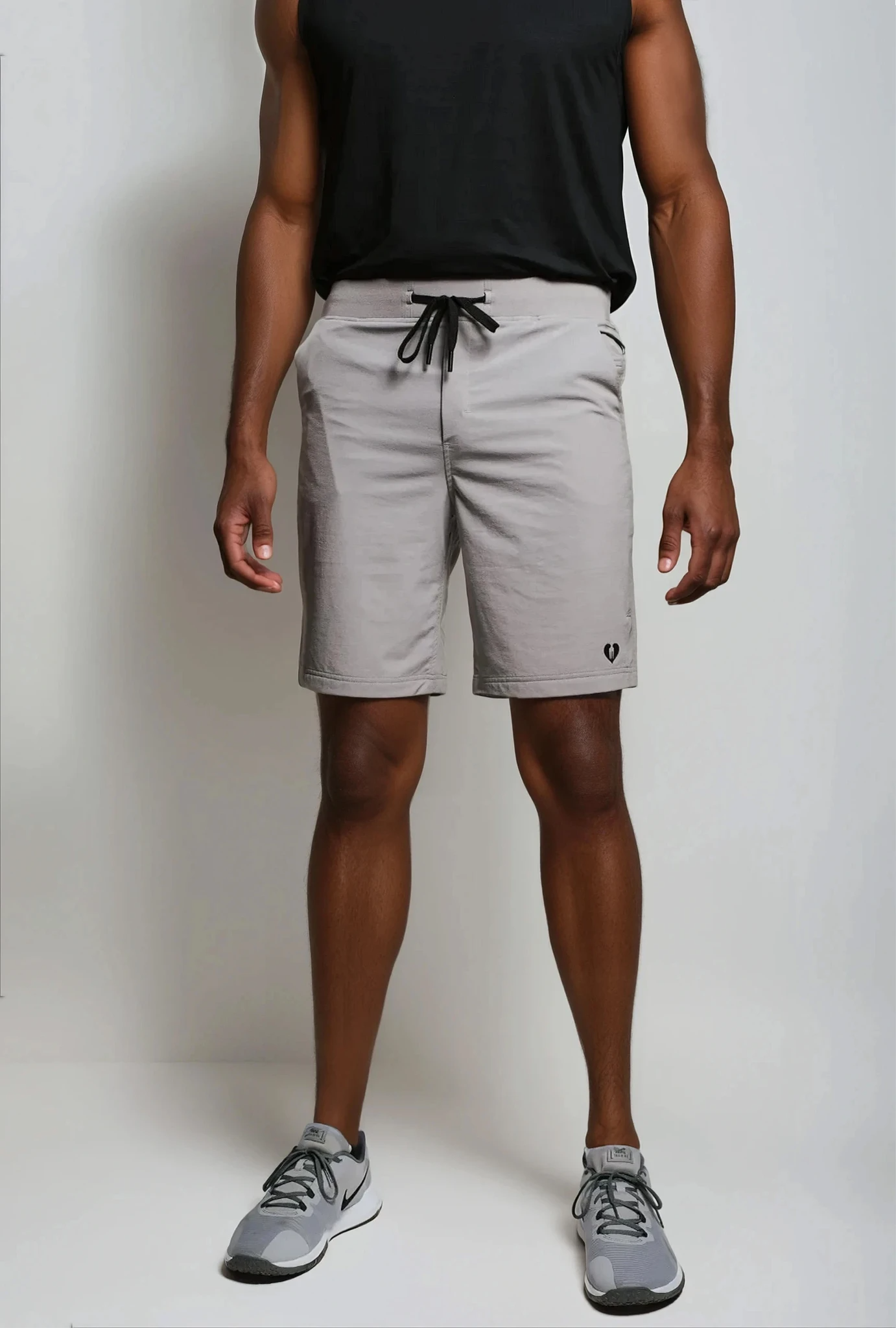 Tall men's lightweight workout shorts in stone – sweat-wicking and flexible for all activities