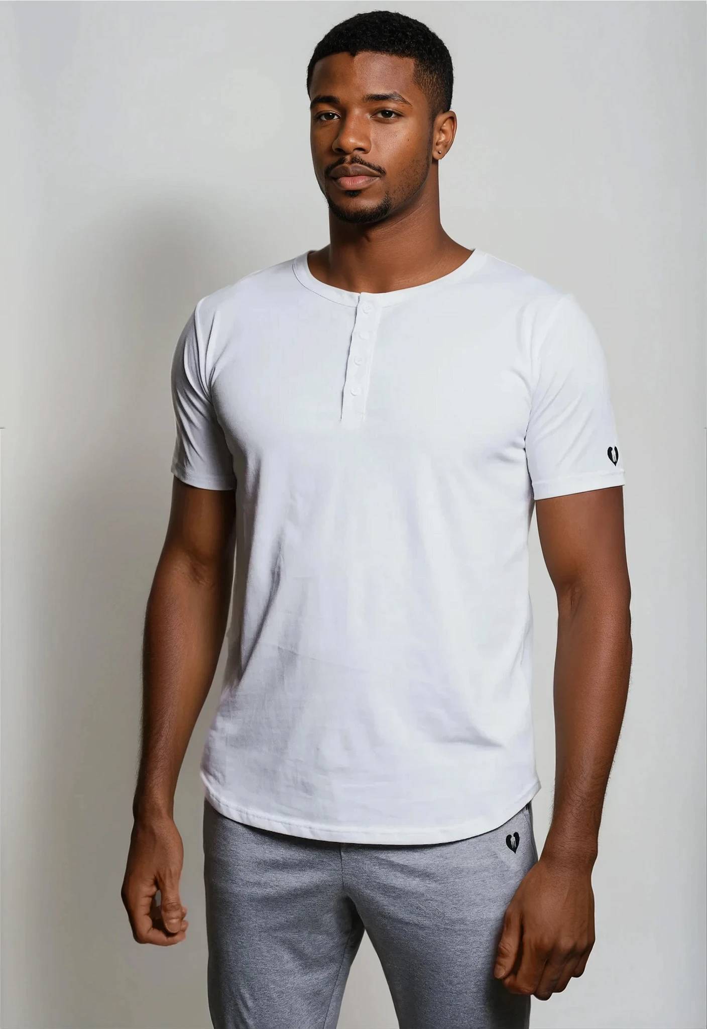 Tall men's short-sleeve Henley in white – premium cotton, slim fit